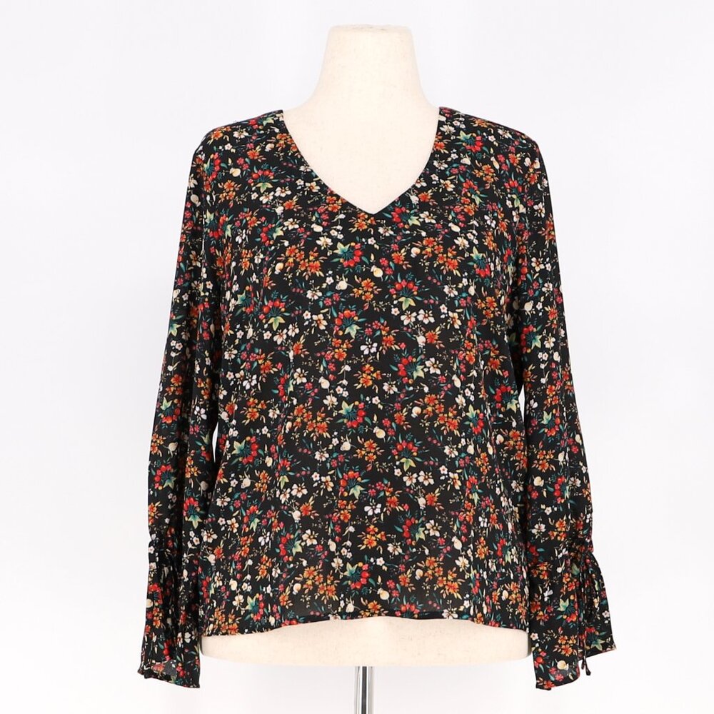 NEW J. Crew Mercantile Ditsy Floral Flared Bell-Sleeve V-Neck Blouse Size 12